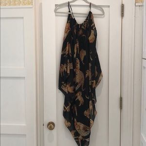 Black Sheer dress w jaguar print &tie front neck.